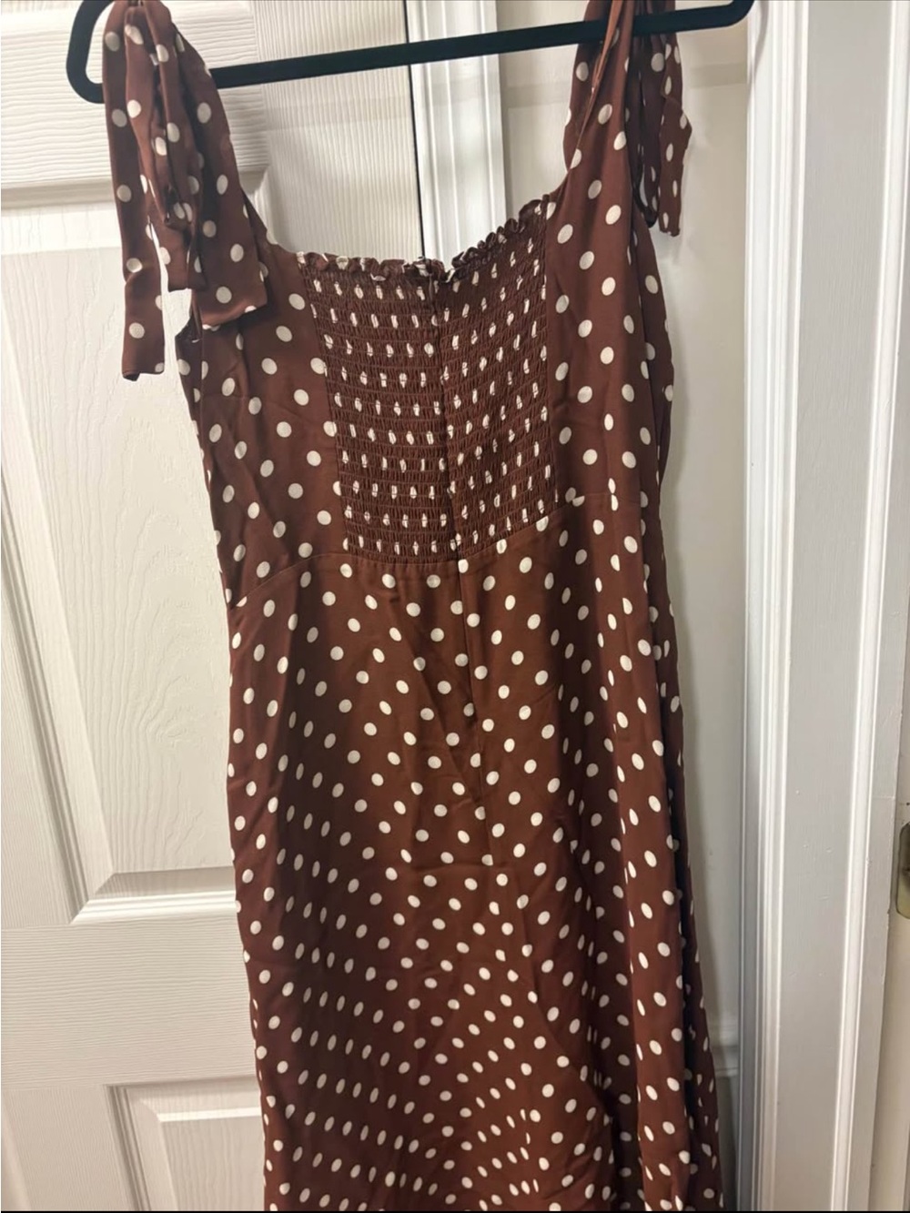 Reformation Brown Polka Dot Tie-Shoulder Midi Dress - Picture 3 of 4
